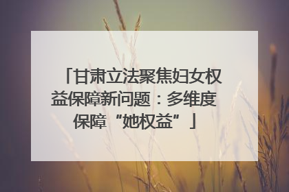 甘肃立法聚焦妇女权益保障新问题：多维度保障“她权益”