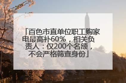 百色市直单位职工购家电最高补60％，相关负责人：仅200个名额，不会严格筛查身份