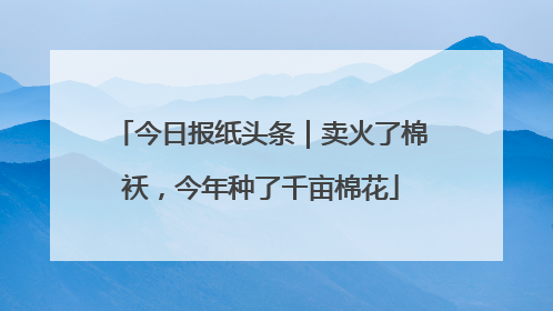 今日报纸头条｜卖火了棉袄，今年种了千亩棉花