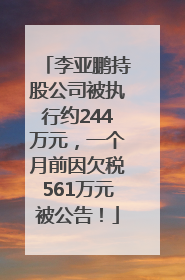 李亚鹏持股公司被执行约244万元，一个月前因欠税561万元被公告！