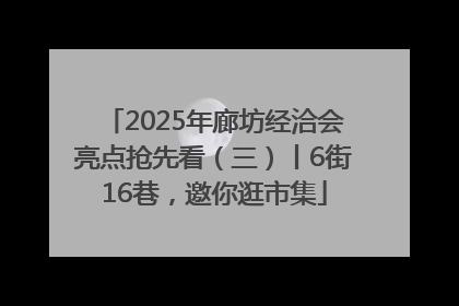 2025年廊坊经洽会亮点抢先看（三）丨6街16巷，邀你逛市集