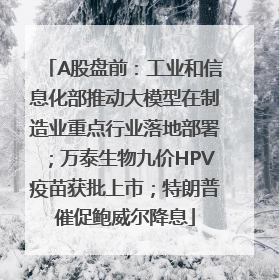 A股盘前：工业和信息化部推动大模型在制造业重点行业落地部署；万泰生物九价HPV疫苗获批上市；特朗普催促鲍威尔降息